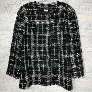 Southern Lady Black & White Tartan Plaid Tweed Blazer Shimmer Threading Size 8